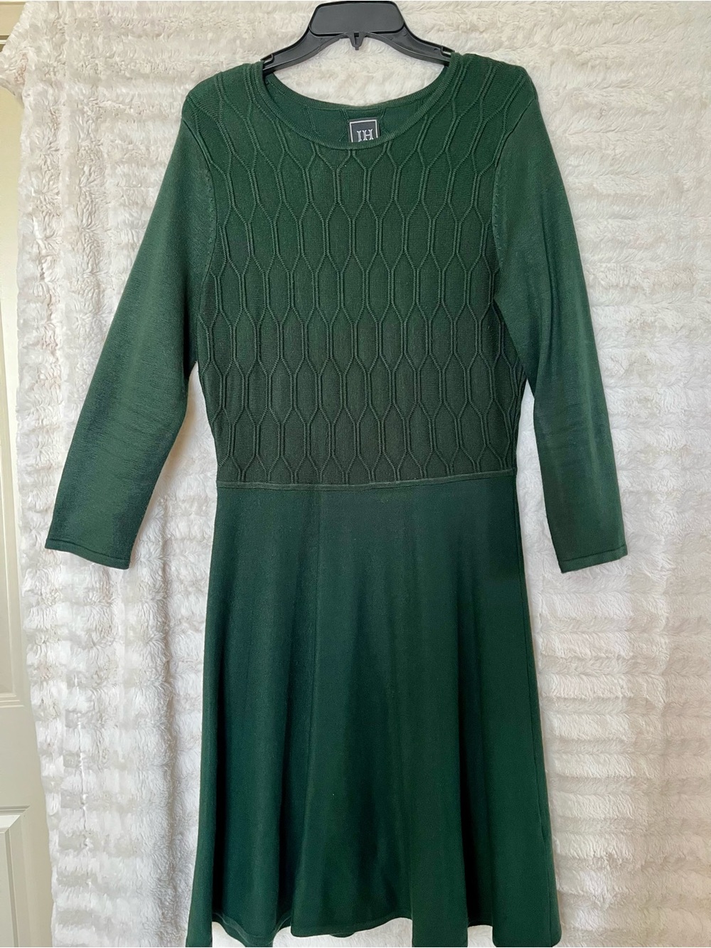 Jessica Howard Women’s Green Knit Fit-and-Flare Dress (Size L)